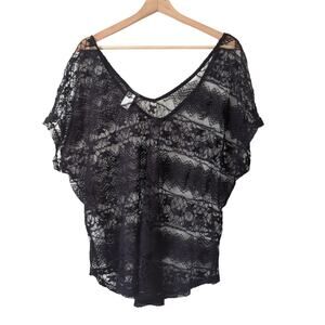 Torrid Womens Top 1 1X Lace Sheer Black Overlay Layered Shirt Witchy Goth